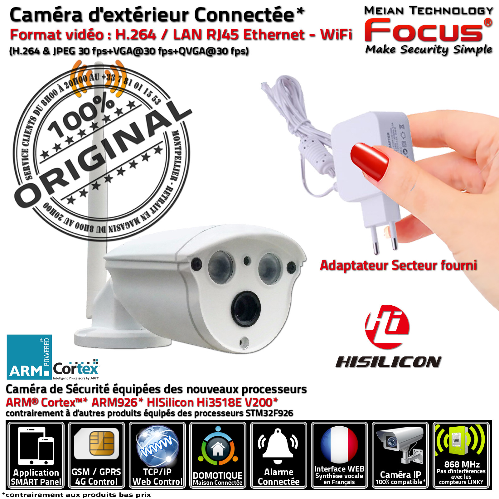 Caméra Extérieur sans fil avec Enregistrement Alarme Appartement Système  Sécurité Protection Vision Nuit Résidence RJ45 Wi-Fi