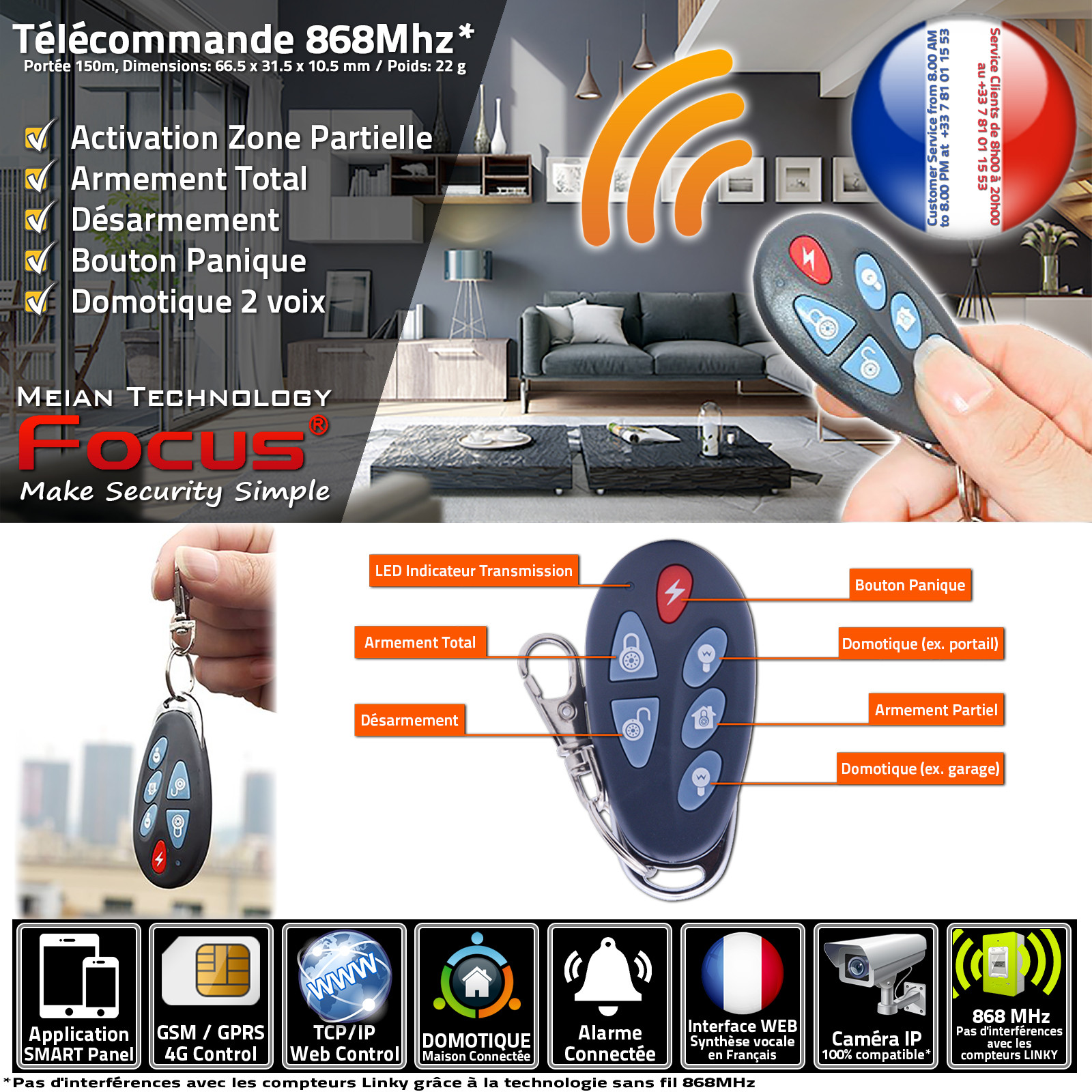 Appartement F3 Alarme Détecteur Ouverture Magnétique Capteur Mouvement  Sirène Intégrée Système Sécurité Connecté GSM 868MHz