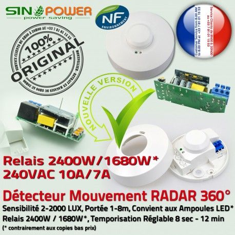 Détection de Mouvements SINOPowe Automatique 360° Éclairage Ampoules Économie Radar Énergie Relais Luminaire Capteur LED HF Micro-Ondes