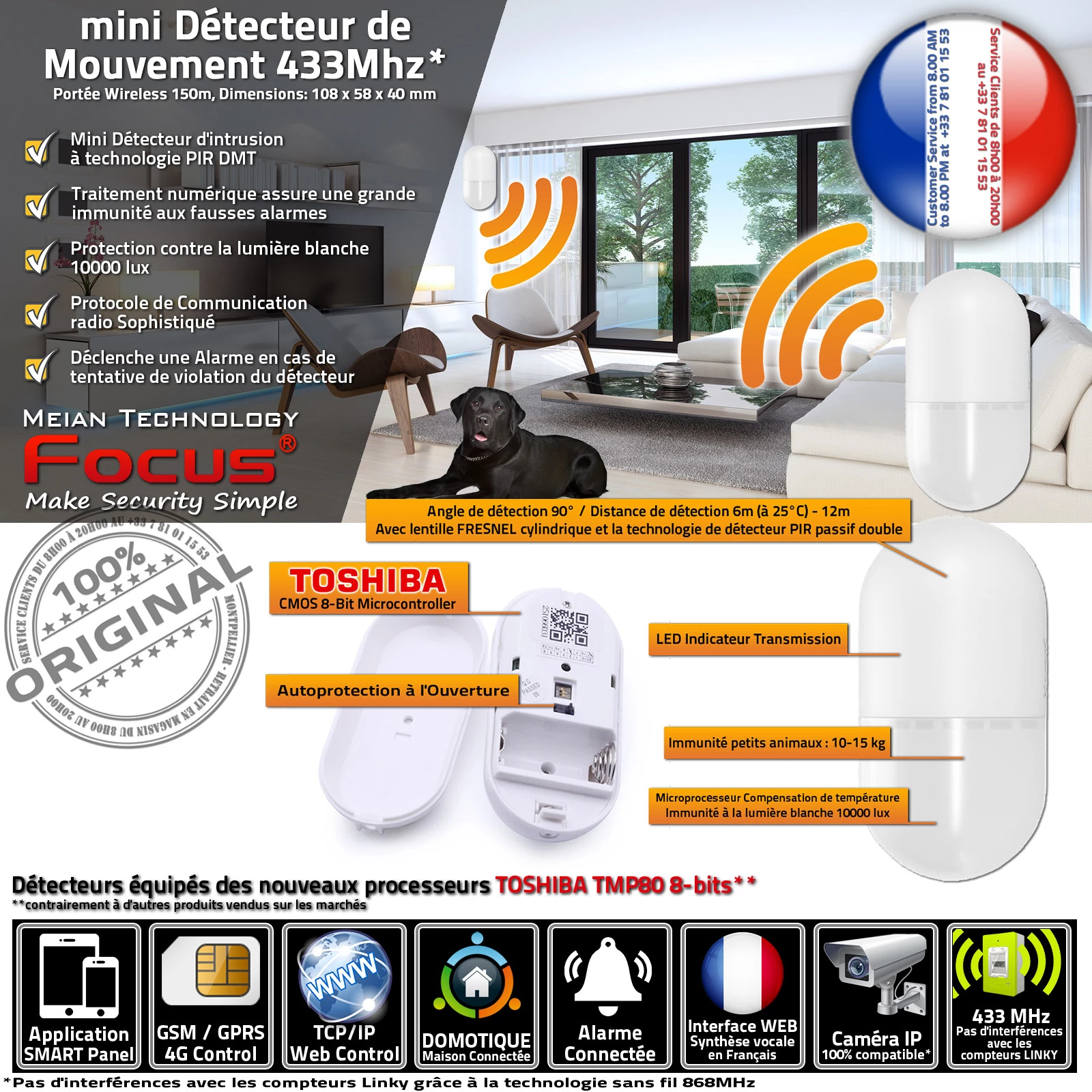 MC-565R 433MHz mini Détecteur de Mouvement Immunité Animaux Passif PIR Infrarouge